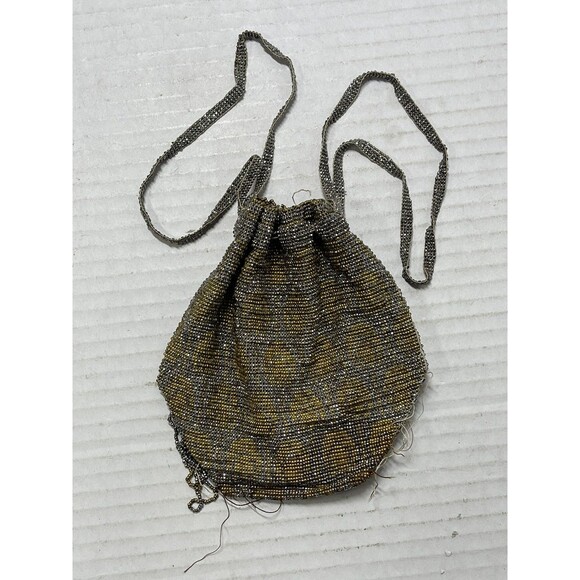 Antique Art Nouveau Beaded Flapper French Cut Steel Drawstring Bag Deco Purse - Picture 1 of 11